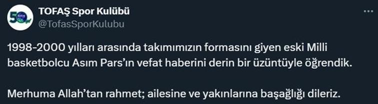 Eski Milli basketbolcu Asım Pars 48 yaşında hayatını kaybetti