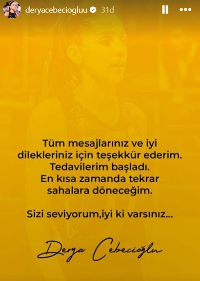 VakıfBankta sakatlığı sonrası Derya Cebecioğludan ilk açıklama Tedavim...